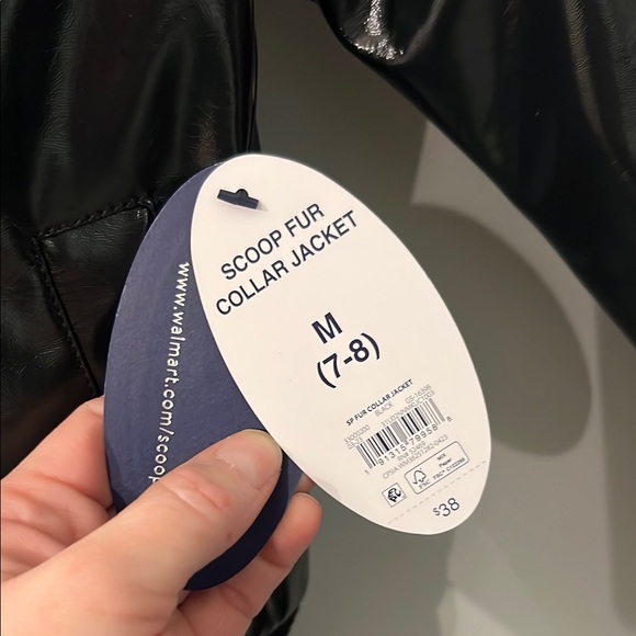 Scoop Black Faux Leather Jacket with White Fur Collar - Picture 5 of 6